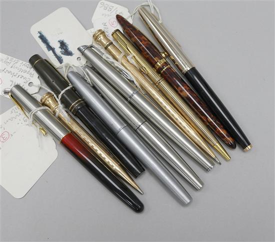 Ten various pens and pencils